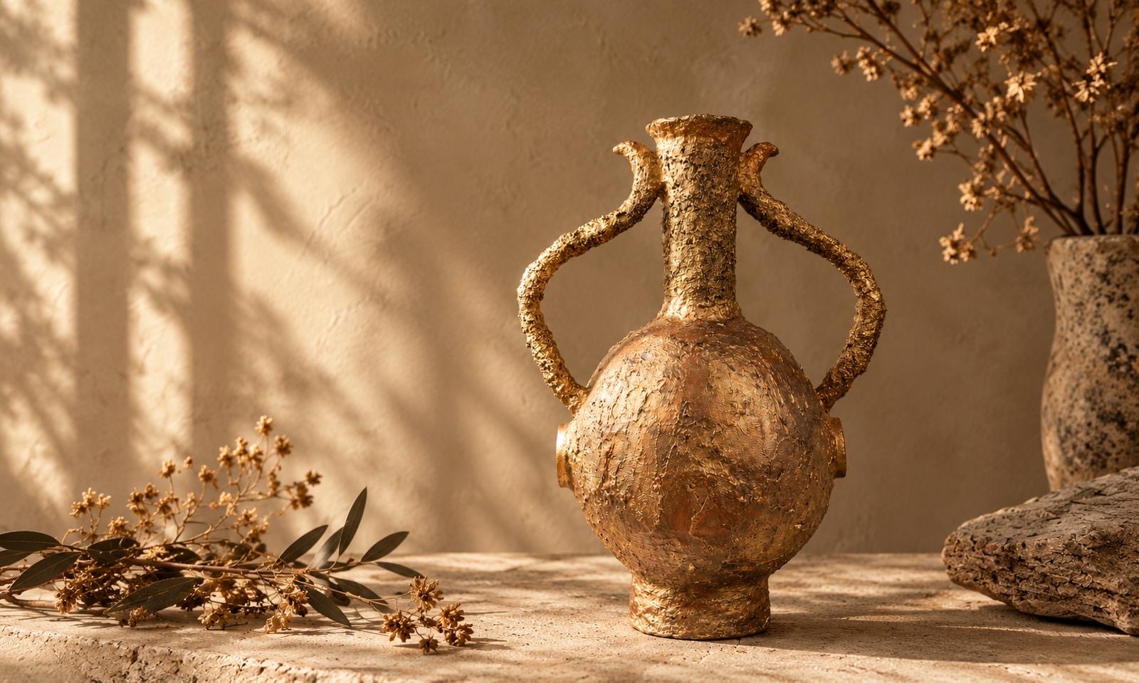 A handmade papier-mâché vase sculpture from TUCU ATELIER.